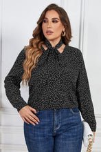 Load image into Gallery viewer, Melo Apparel Plus Size Printed Tie Neck Long Sleeve Blouse
