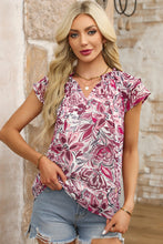 Load image into Gallery viewer, Printed Tie Neck Cap Sleeve Blouse
