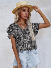 Load image into Gallery viewer, Printed V-Neck Petal Sleeve Blouse
