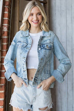 Load image into Gallery viewer, Veveret Distressed Button Up Denim Jacket
