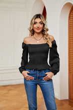 Load image into Gallery viewer, Smocked Off-Shoulder Ruffle Hem Blouse
