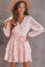 Load image into Gallery viewer, Floral Surplice Balloon Sleeve Layered Dress
