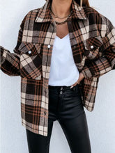 Load image into Gallery viewer, Pocketed Plaid Snap Down Dropped Shoulder Jacket
