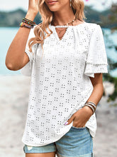 Load image into Gallery viewer, Eyelet Round Neck Puff Sleeve Blouse
