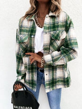 Load image into Gallery viewer, Pocketed Plaid Snap Down Dropped Shoulder Jacket
