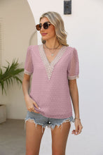 Load image into Gallery viewer, Contrast V-Neck Swiss Dot Top
