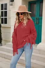 Load image into Gallery viewer, Fringe Round Neck Dropped Shoulder Sweater
