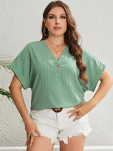 Load image into Gallery viewer, Plus Size Buttoned V-Neck Short Sleeve Top
