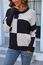 Load image into Gallery viewer, Color Block Round Neck Dropped Shoulder Sweater
