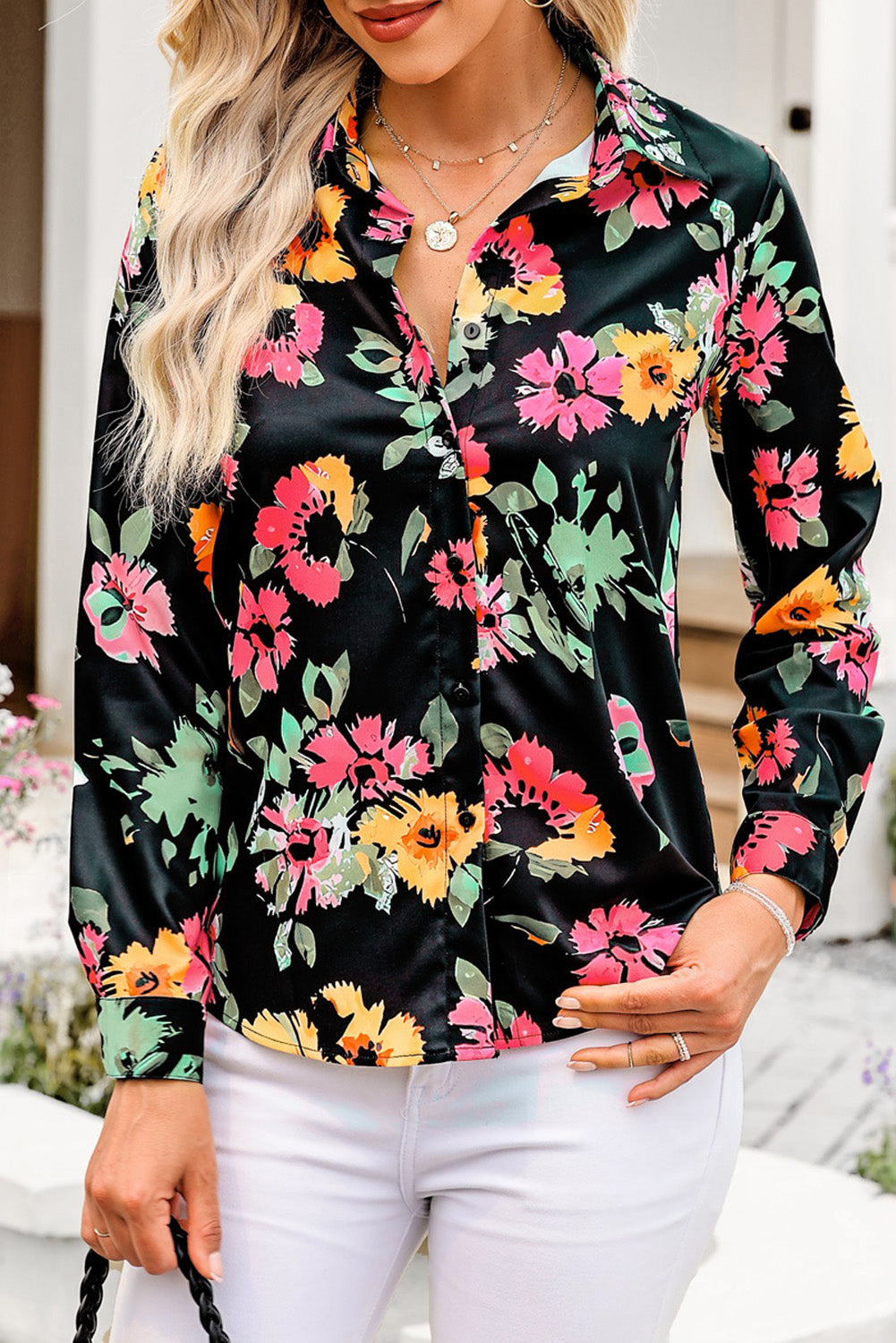 Printed Button Up Long Sleeve Shirt