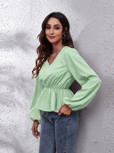 Load image into Gallery viewer, V-Neck Balloon Sleeve Peplum Blouse
