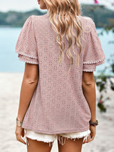 Load image into Gallery viewer, Eyelet Round Neck Puff Sleeve Blouse
