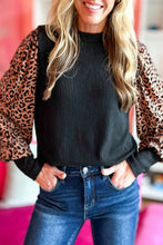 Load image into Gallery viewer, Leopard Print Sleeve Round Neck Blouse
