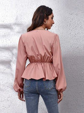 Load image into Gallery viewer, V-Neck Balloon Sleeve Peplum Blouse
