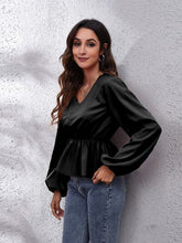 Load image into Gallery viewer, V-Neck Balloon Sleeve Peplum Blouse
