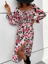 Load image into Gallery viewer, Slit Smocked Floral Flounce Sleeve Dress
