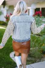 Load image into Gallery viewer, Leopard Button Up Raw Hem Denim Jacket
