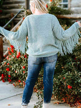 Load image into Gallery viewer, Plus Size Round Neck Long Sleeve Fringe Detail Sweater
