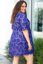 Load image into Gallery viewer, Plus Size Lace Detail Short Sleeve Round Neck Mini Dress
