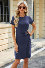 Load image into Gallery viewer, Ruched Round Neck Short Sleeve Mini Dress
