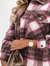 Load image into Gallery viewer, Pocketed Plaid Snap Down Dropped Shoulder Jacket
