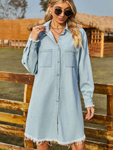 Load image into Gallery viewer, Raw Hem Collared Denim Dress
