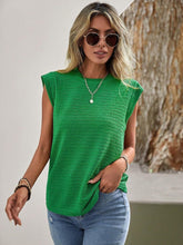 Load image into Gallery viewer, Textured Round Neck Cap Sleeve Blouse
