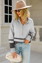 Load image into Gallery viewer, Two-Tone Long Sleeve Zip-Up Knit Top
