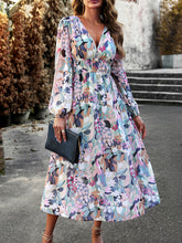 Load image into Gallery viewer, Printed V-Neck Long Sleeve Midi Dress
