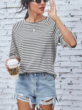 Load image into Gallery viewer, Striped Round Neck Raglan Sleeve T-Shirt
