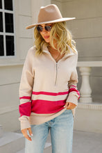 Load image into Gallery viewer, Two-Tone Long Sleeve Zip-Up Knit Top
