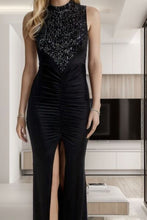 Load image into Gallery viewer, Slit Sequin Round Neck Sleeveless Dress
