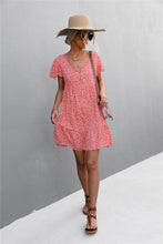 Load image into Gallery viewer, Floral Buttoned V-Neck Flutter Sleeve Dress
