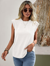 Load image into Gallery viewer, Textured Round Neck Cap Sleeve Blouse
