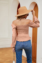 Load image into Gallery viewer, Smocked Off-Shoulder Ruffle Hem Blouse
