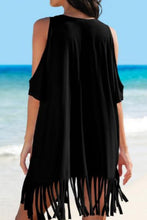 Load image into Gallery viewer, Fringe V-Neck Cold Shoulder Cover Up
