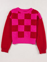 Load image into Gallery viewer, Plaid Heart Round Neck Sweater
