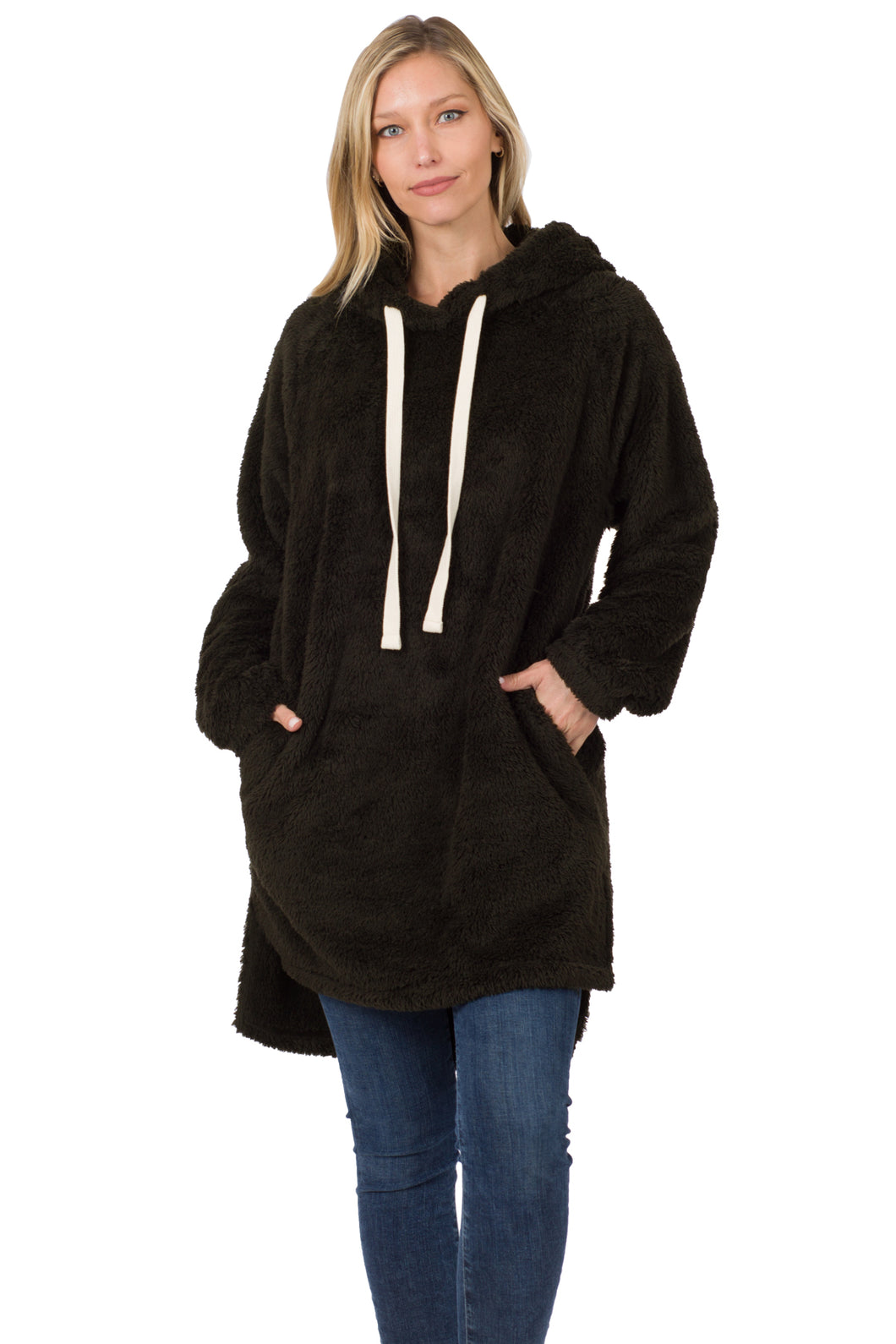 Black Hi Lo Faux Fur Hoodie