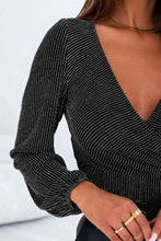 Load image into Gallery viewer, Striped Surplice Long Sleeve Bodysuit
