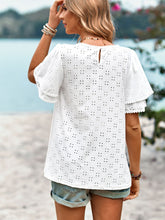 Load image into Gallery viewer, Eyelet Round Neck Puff Sleeve Blouse
