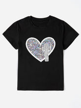 Load image into Gallery viewer, Sequin Heart Round Neck Short Sleeve T-Shirt
