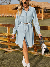 Load image into Gallery viewer, Raw Hem Collared Denim Dress
