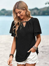 Load image into Gallery viewer, Eyelet Round Neck Puff Sleeve Blouse
