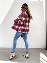 Load image into Gallery viewer, Pocketed Plaid Snap Down Dropped Shoulder Jacket
