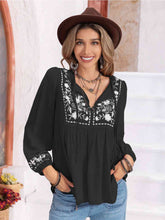 Load image into Gallery viewer, Floral Tie Neck Balloon Sleeve Blouse
