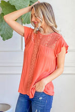 Load image into Gallery viewer, And The Why Lace Detail Ruffle Short Sleeve Blouse
