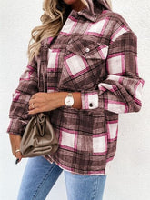 Load image into Gallery viewer, Pocketed Plaid Snap Down Dropped Shoulder Jacket
