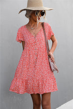 Load image into Gallery viewer, Floral Buttoned V-Neck Flutter Sleeve Dress
