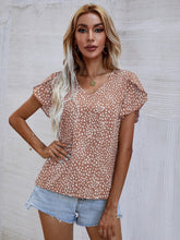 Load image into Gallery viewer, Printed V-Neck Petal Sleeve Blouse
