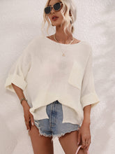 Load image into Gallery viewer, Boat Neck Cuffed Sleeve Slit Tunic Knit Top
